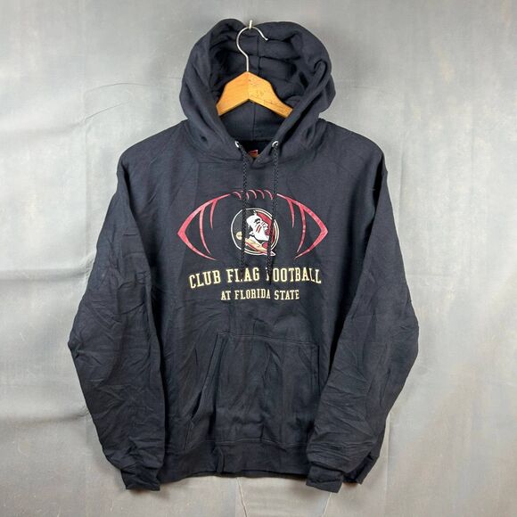 Florida State University Hanes Hooded Sweatshirt Men's S Black Flag Football - Picture 1 of 6